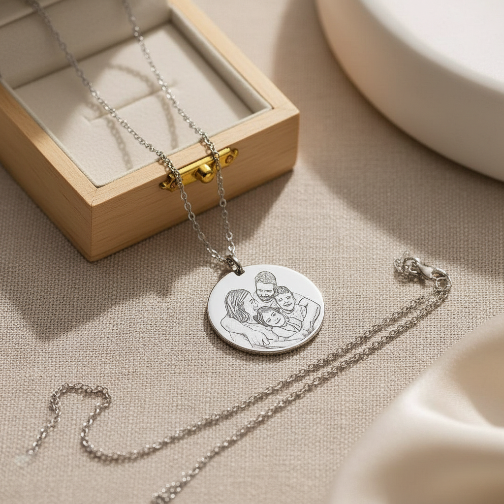 Memorial Photo Necklace in elegant setting